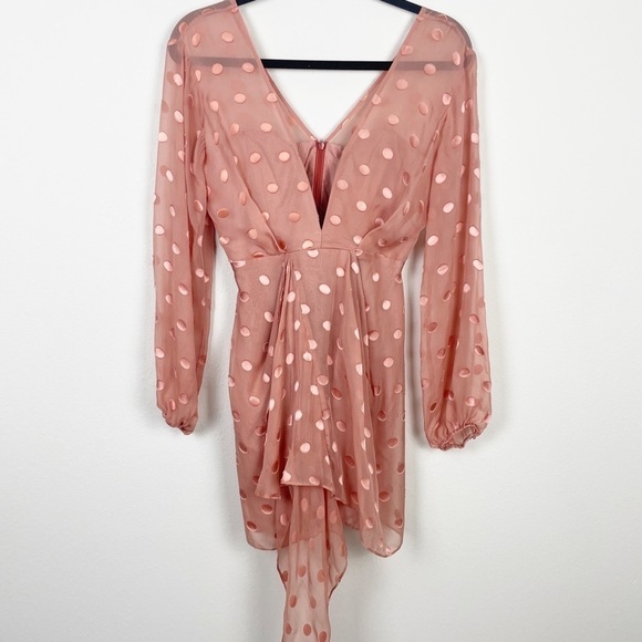 Michelle Mason Polka Dot Plunge Long Sleeve Mini Dress Pink Size 0 Cocktail - Picture 4 of 13